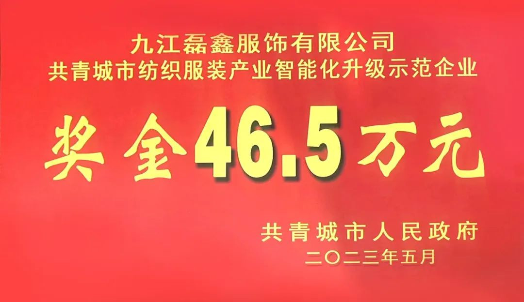 客戶新聞 | 磊鑫服飾榮獲紡織服裝產業(yè)智能化升級示范企業(yè)！